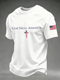 God Bles America Faith Cross Commemorative Printed Round Neck T-Shirt