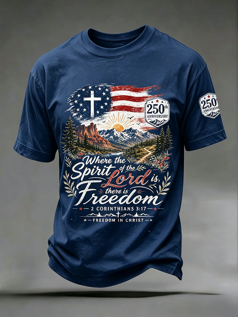 250Th Anniversary Cross Print Casual Round Neck T-Shirt From The United States
