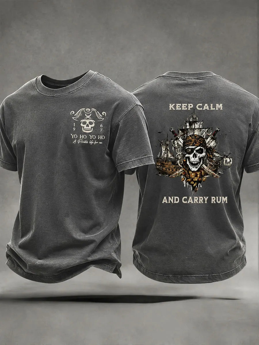 Men's "Keep Calm And Carry Rum" Fun Pirate Rum Casual T-shirt