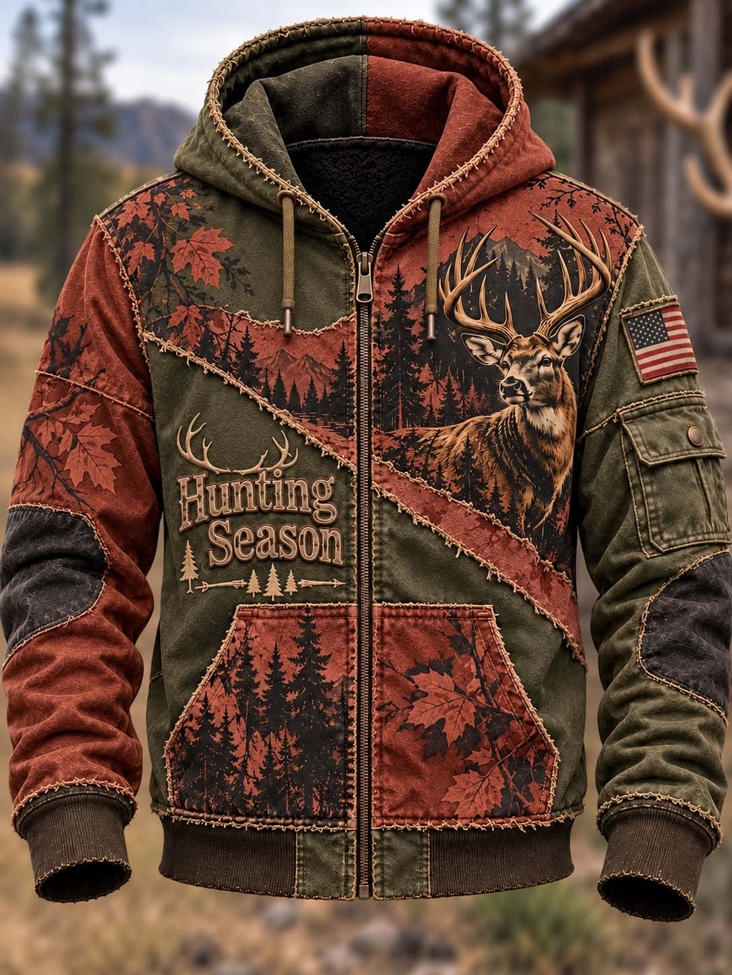 🦌🍁 Hunting Season Majestic Elk Autumn Forest Zip Hoodie