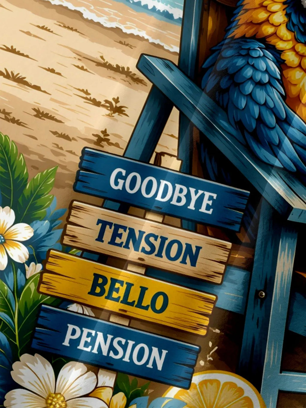 Moisture-Wicking Tropical "Retired Pirate Vacationing Parrot" Slogan Chest Pocket Hawaiian Shirt