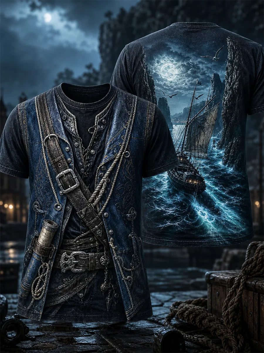 Retro Punk Pirate Art Print Casual T-shirt