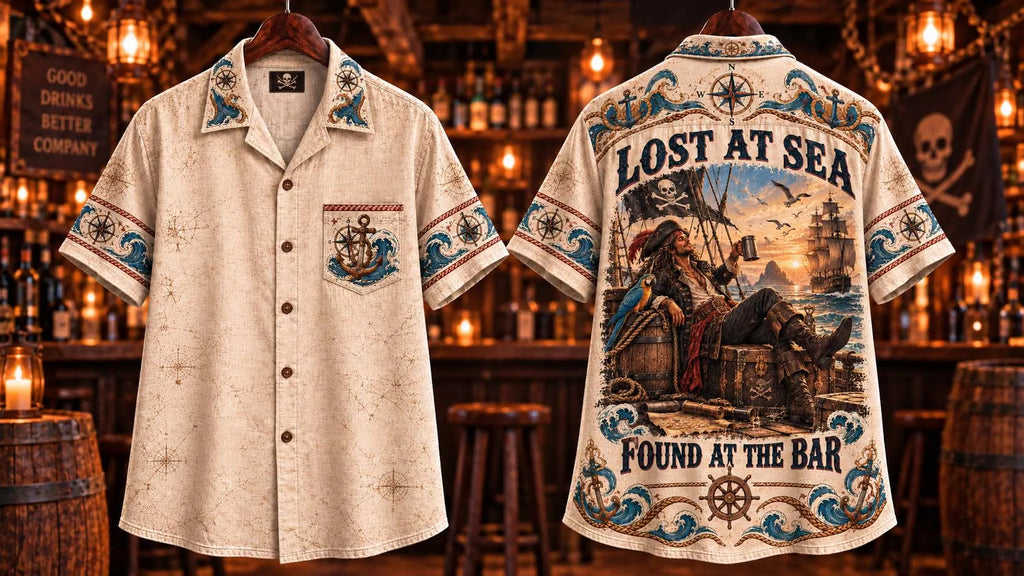 Pirate Relaxing with Beer and Parrot Hawaiian Shirt ☠️