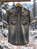 Vintage  Retro Hunting Culture Faith Art Print Short-Sleeve Button-Up Shirt