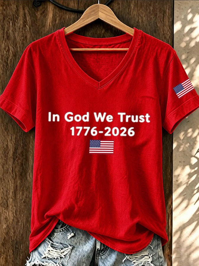 Women'S In God We Trust Print V-Neck T-Shirt