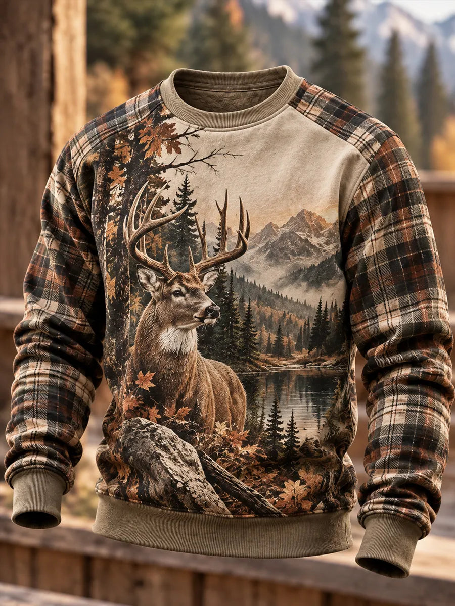 Retro Hunting Culture Print Crew Neck Sweatshirt