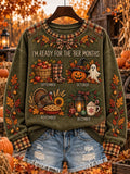 Women's Retro Thanksgiving Turkey Print Sweatshirt