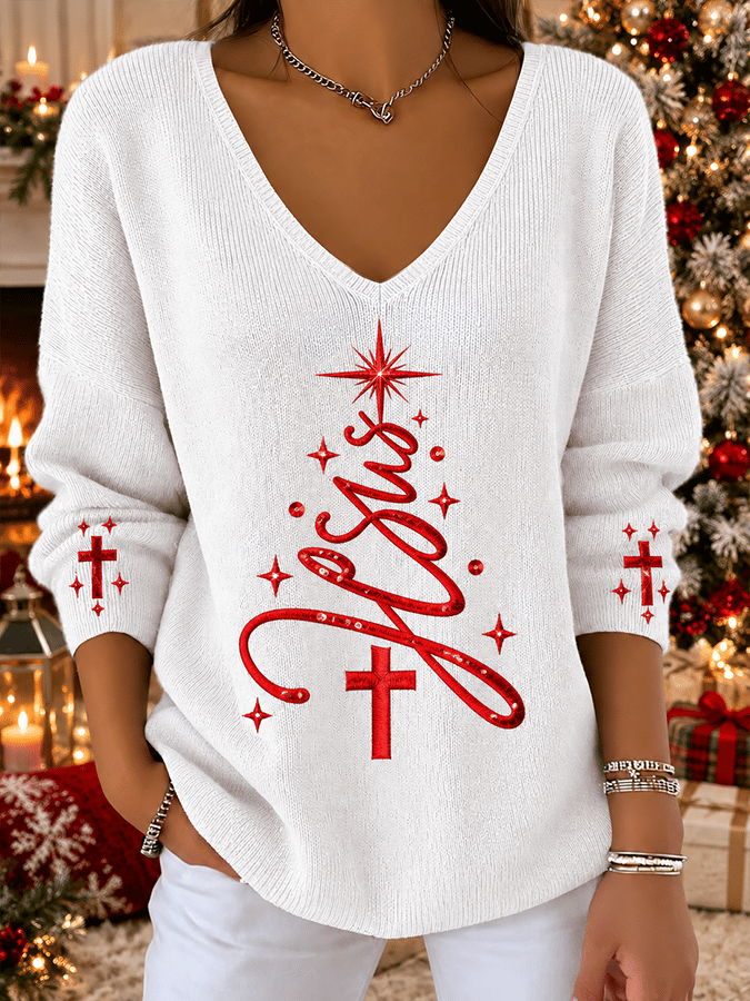 "Jesus " - Christmas Comfortable V-Neck Sweatshirt