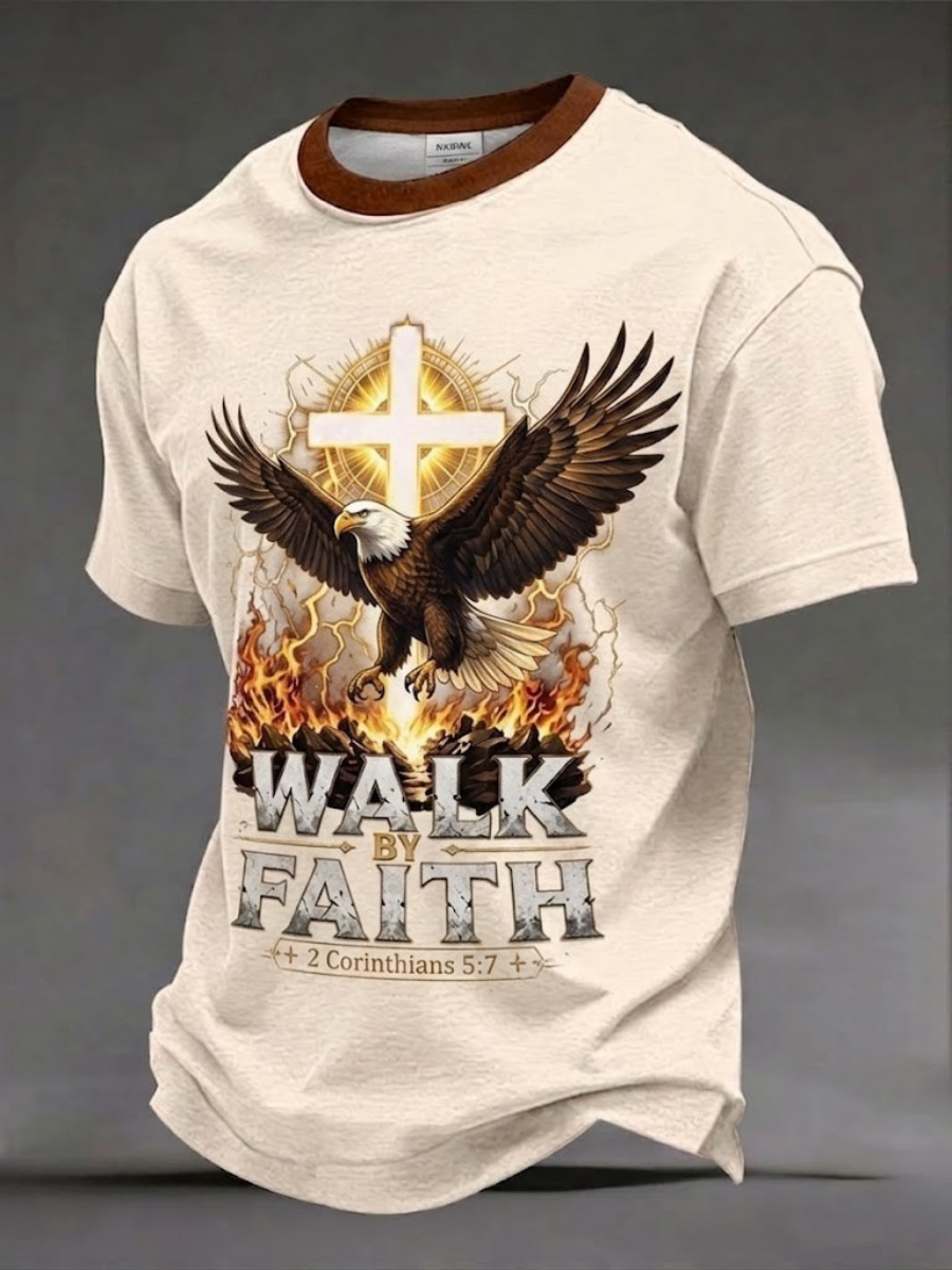 Men'S Retro Independence Day Eagle Pattern Washed Print Art T-Shirt