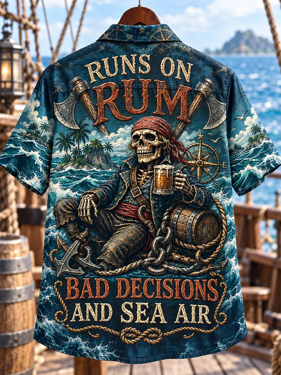 🏴‍☠️ "Runs on Rum" Skeleton & Beach Paradise Shirt