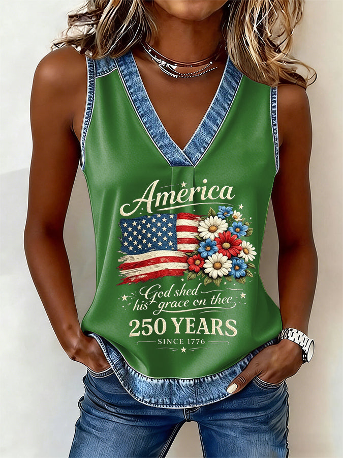Women'S America Flower Printed Vest