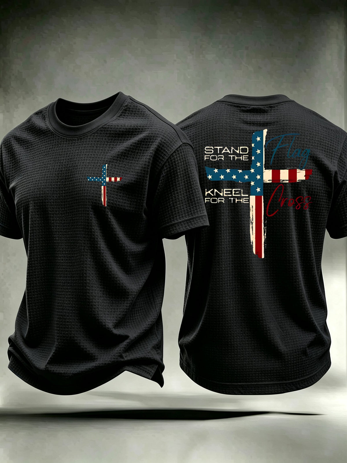 Men's  “Faith” Stand For The Flag Kneel For The Cross waffle knit T-shirts