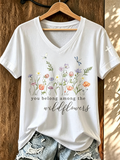 Faith In Jesus Slogan Commemorative Print V-Neck T-Shirt