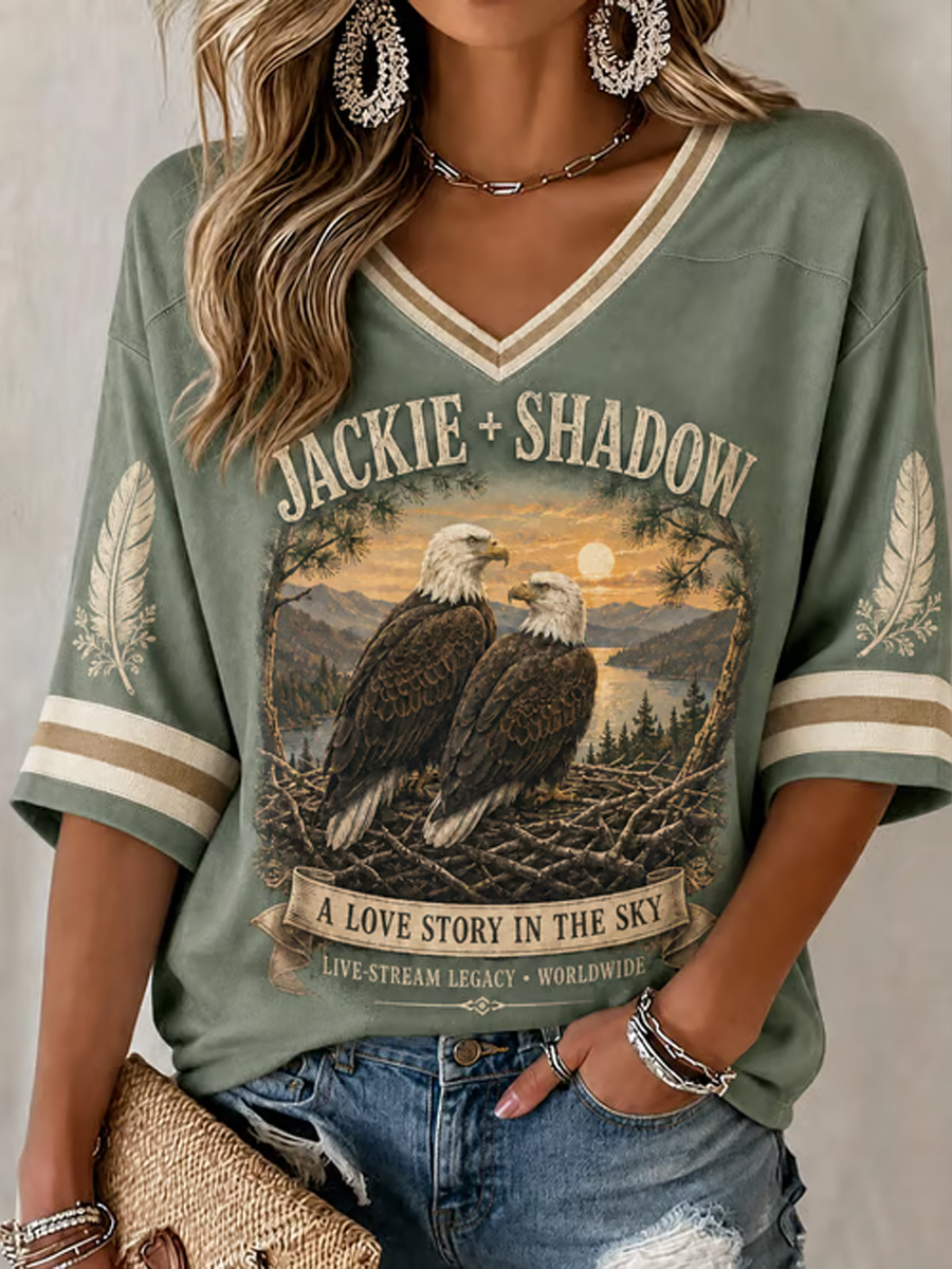 Women's Jackie The Eagle Print V Neck Top