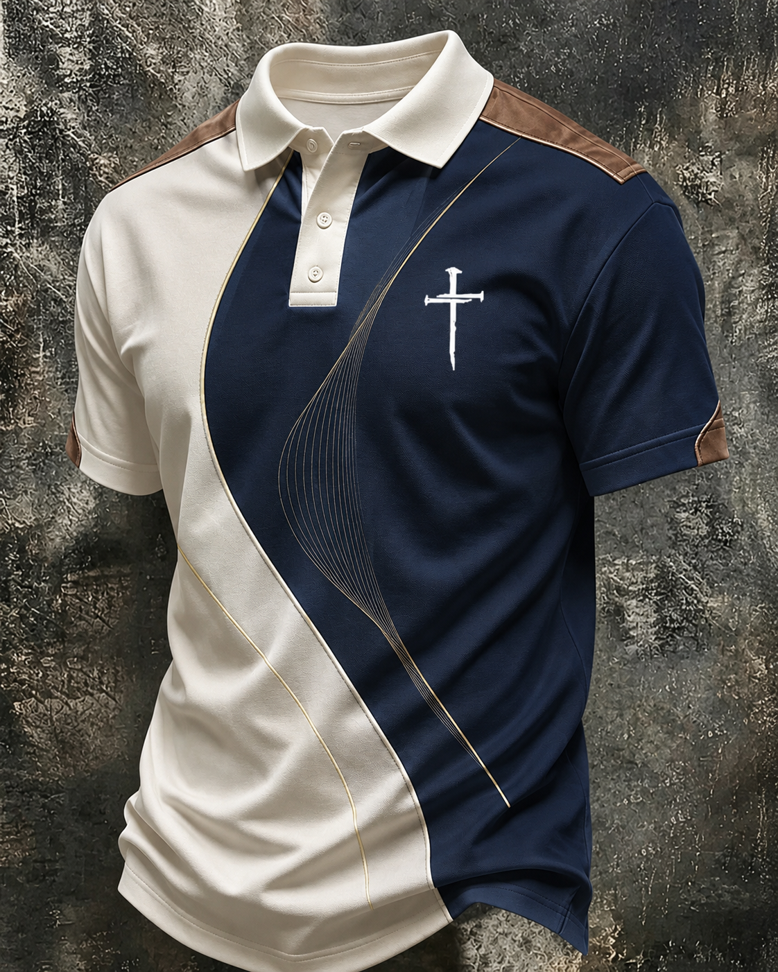 Men's Casual Faith Cross Printed Polo Shirt