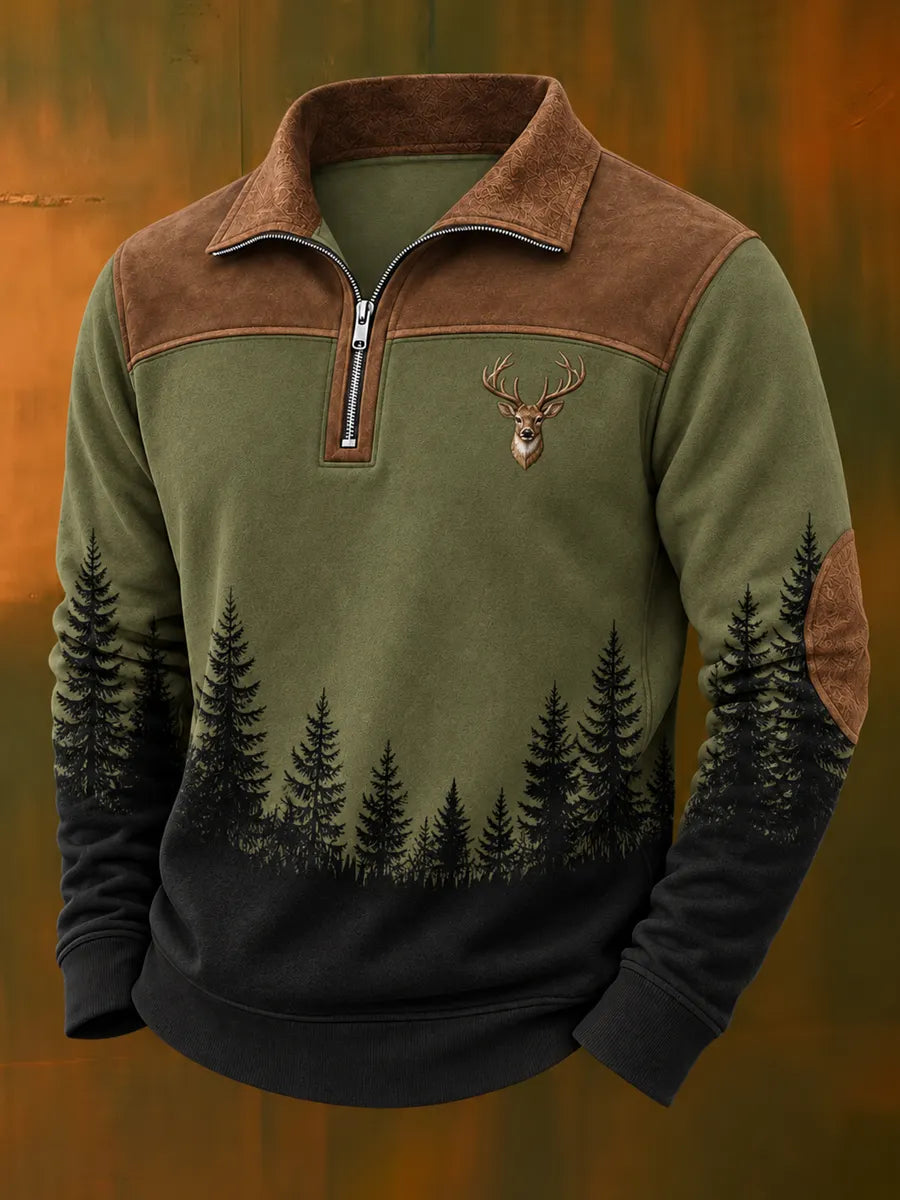 Men’s Retro Deer Hunting Art Printed Sweatshirt