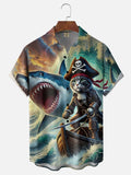 Moisture Wicking Shark Pirate Cat Chest Pocket Holiday Hawaiian Shirt