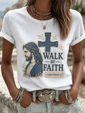 Women'S Retro Faith Printed Round Neck T-Shirt