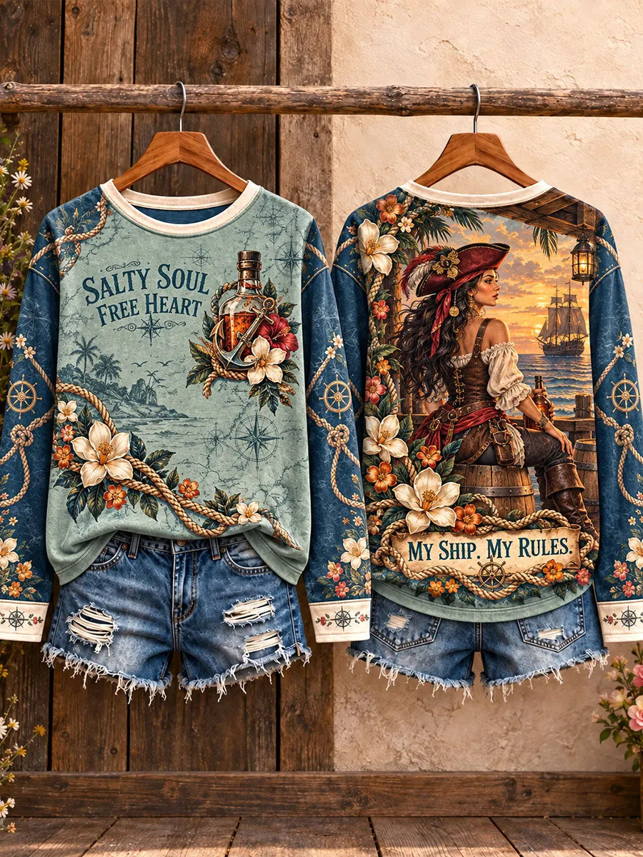 Pirate Woman Rum Island Nautical Long Sleeve Top