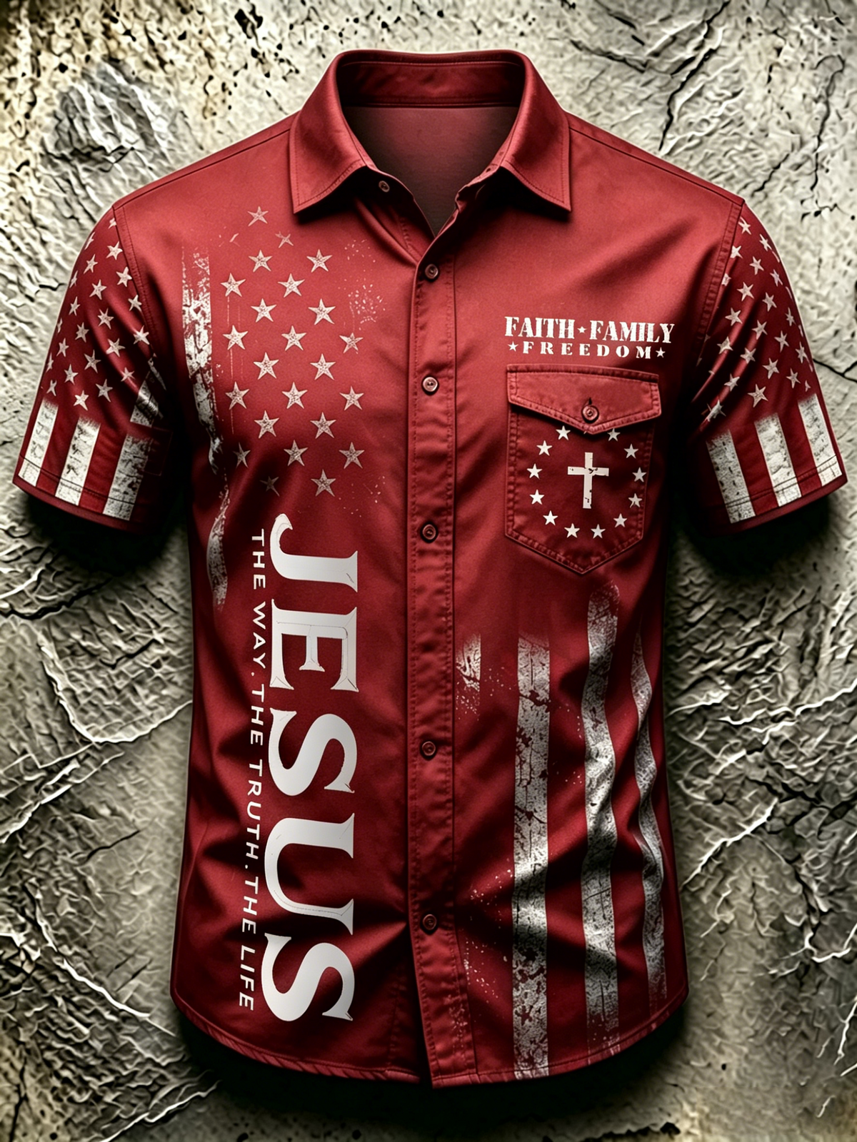 American Faith Cross Commemorative Printed Pocket Shirt