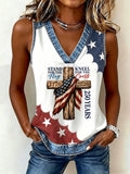 Women's American Flag Printed Casual V-neck Tank Top