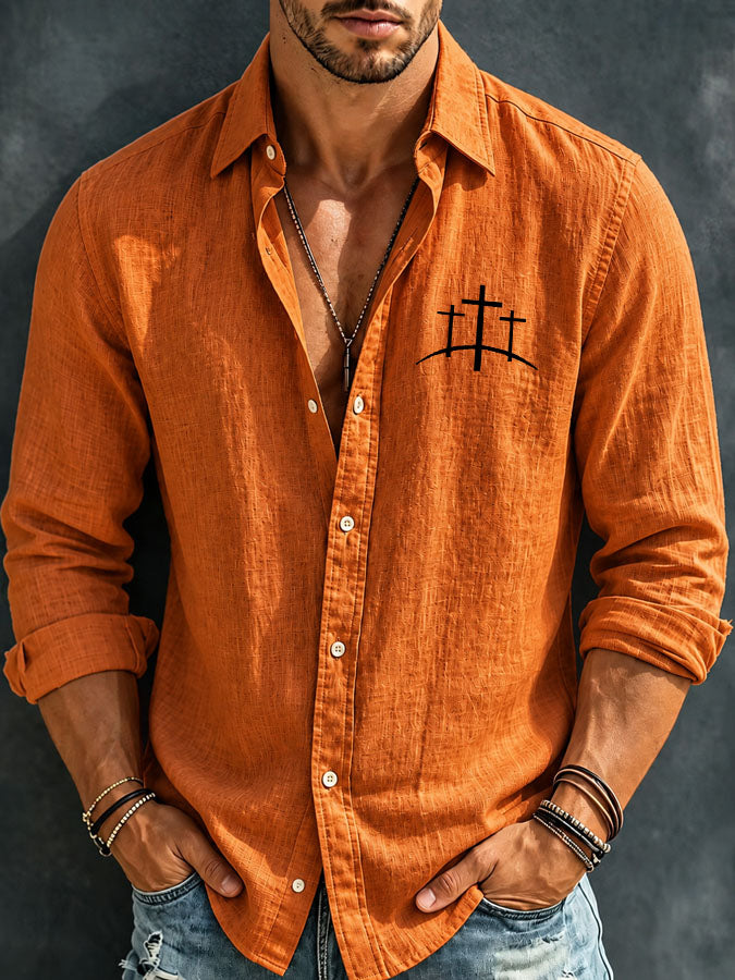 Men's Faith Cross Printed Long Sleeve Shirt