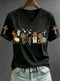 Women'S Dachshund Jesus Print Faith Base Short-Sleeved T-Shirt