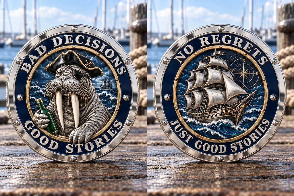 BAD DECISIONS GOOD STORIES - Pirate Walrus & Tall Ship Commemorative Medal