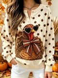 Women'sFun Turkey Football Art-Print Knitted Top