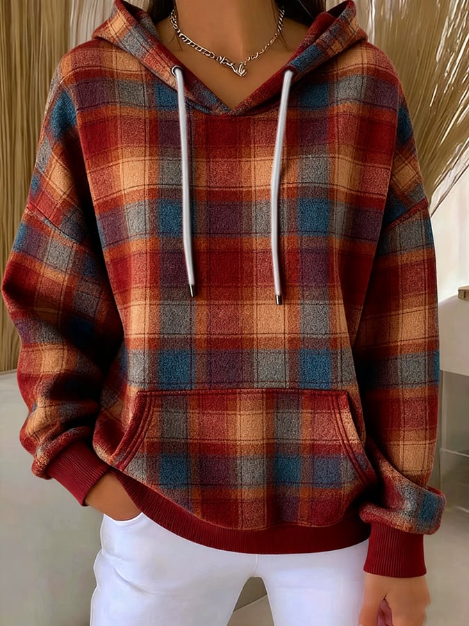 Women's Casual Retro Plaid Autumn And Winter Sweatshirt