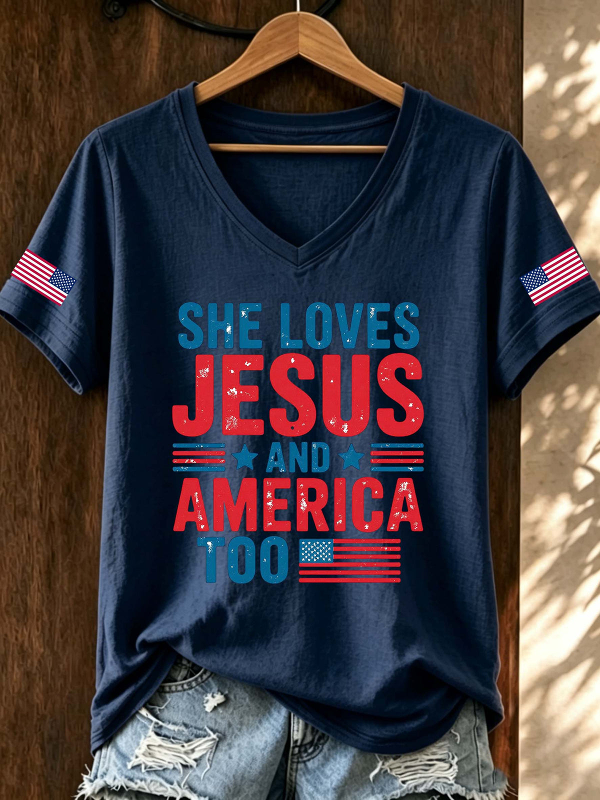 250Th Anniversary Love Jesus And American V-Neck T-Shirt