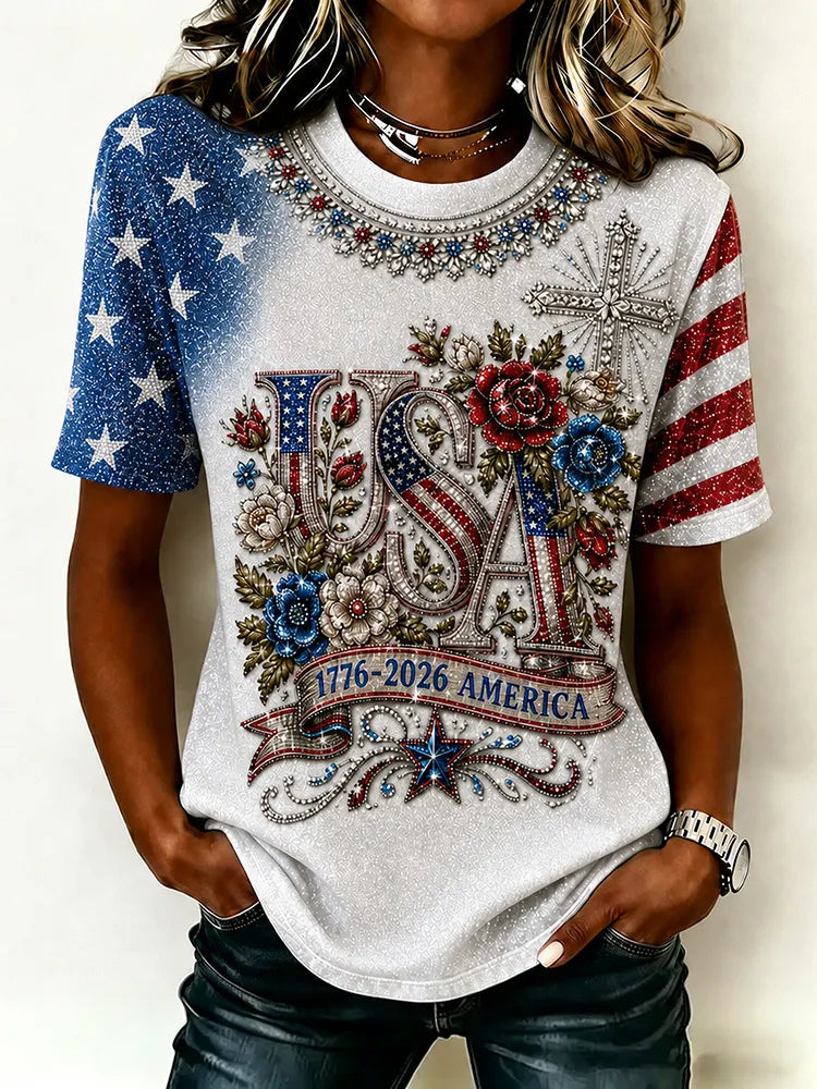 Women's One Nation Under God Printed Casual T-shirt