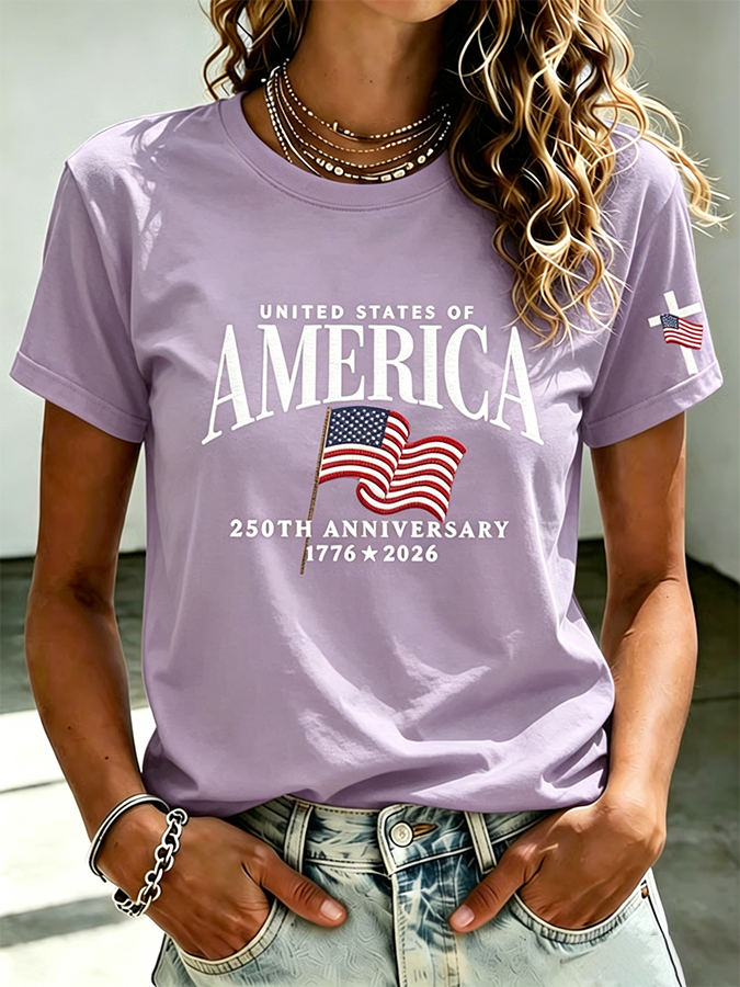 Women'S America Flag Printed Casual T-Shirt