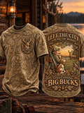 Men’s Retro “LOST IN THE WOODS · FOUND MY RIFLE · STILL CHASING BIG BUCKS” Hunting Season Printed T-Shirt