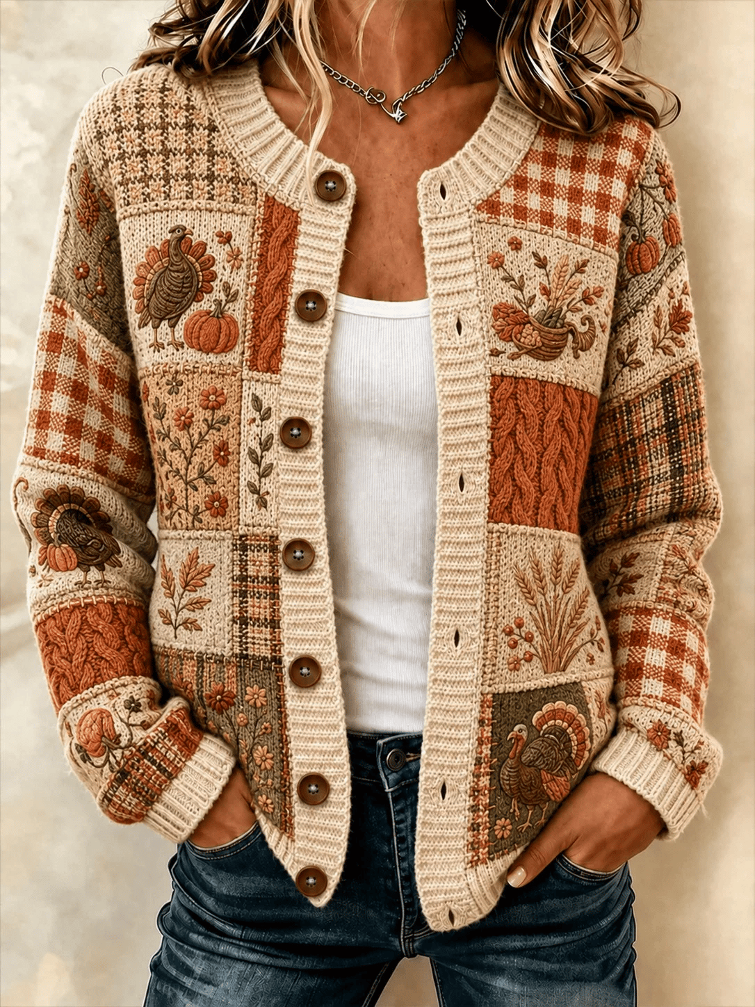 Women's Happy Thanksgiving Printed Cozy Cardigan