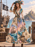 Elegant Women's Pirate Art Print Dress