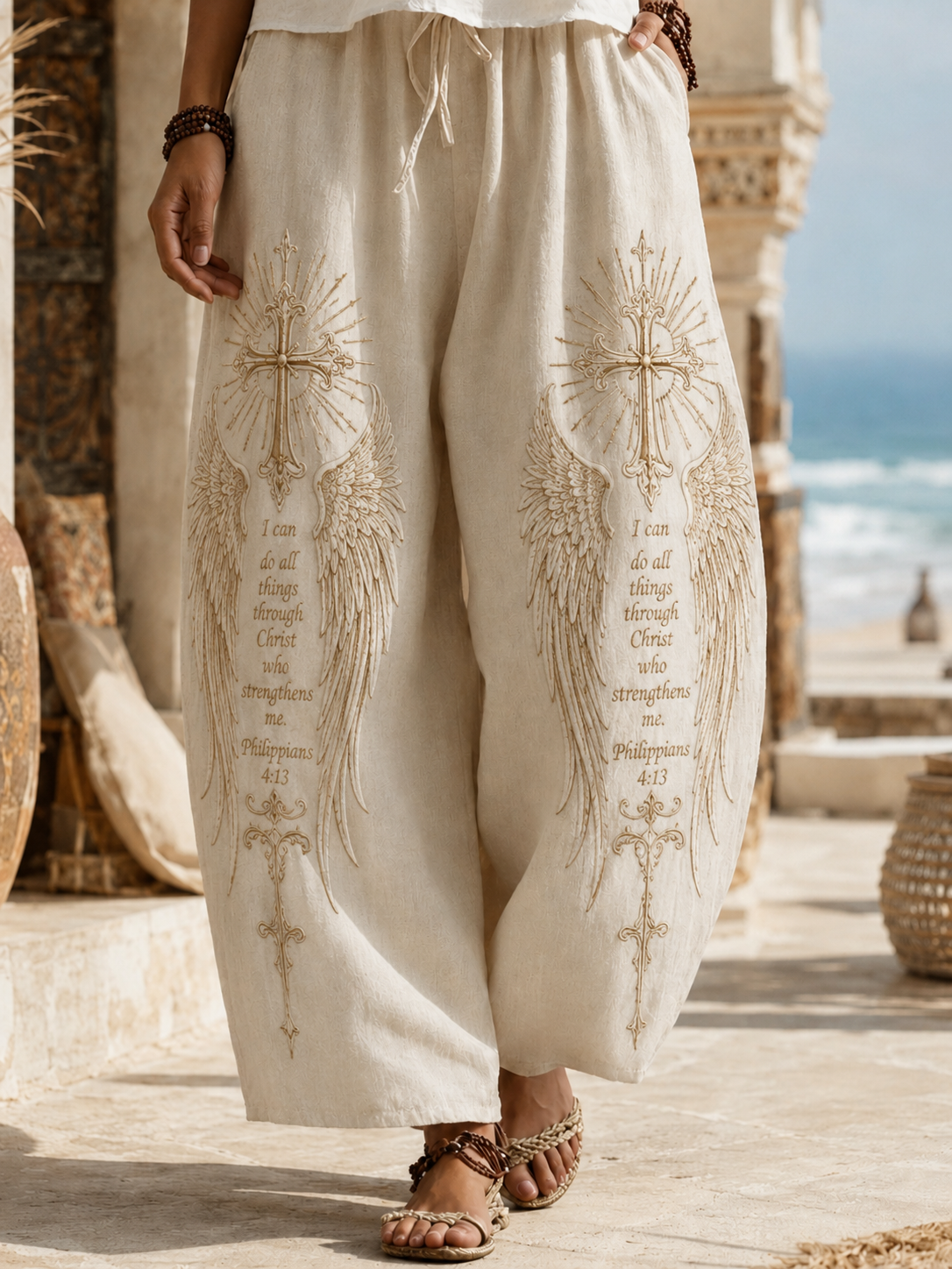 Women'S Cross Angel Wings Printed Pants