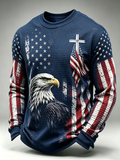 American Flag Faith Cross Printed Waffle Long Sleeve Top