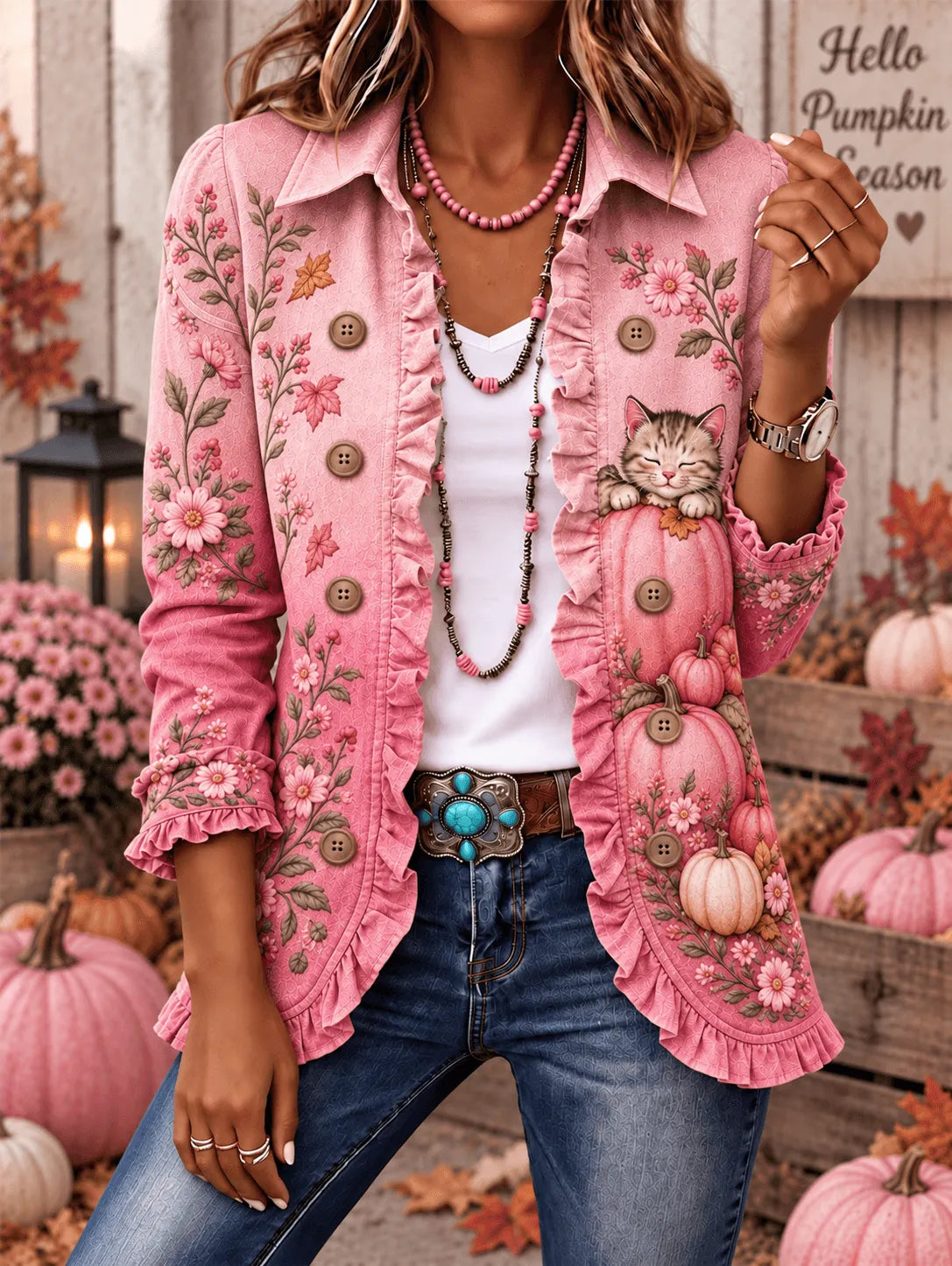 Cute Cat and Pumpkin Season Ruffle Jacket 🎃🐾