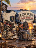 Men’s Lost at Sea Found at the Bar Sunset Pirate Graphic Pocket T-Shirt