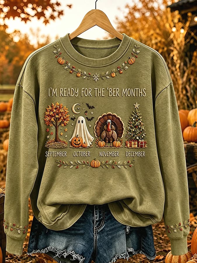 Women's Vintage I'm Ready For The Ber Months Print Casual Sweatshirt