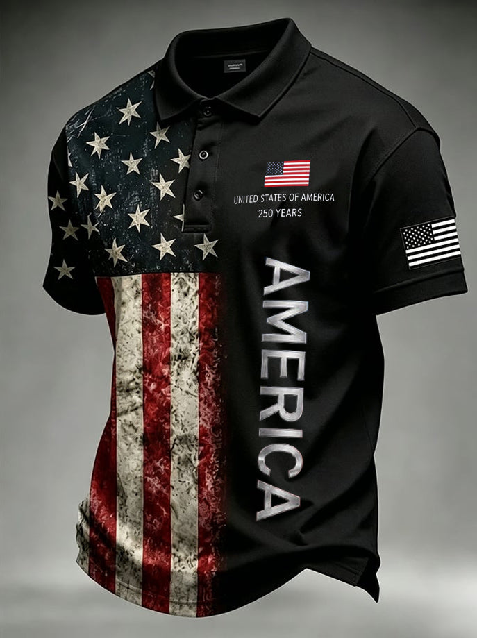 Men's Retro 250th Anniversary United States Of America Print Casual Polo Shirt
