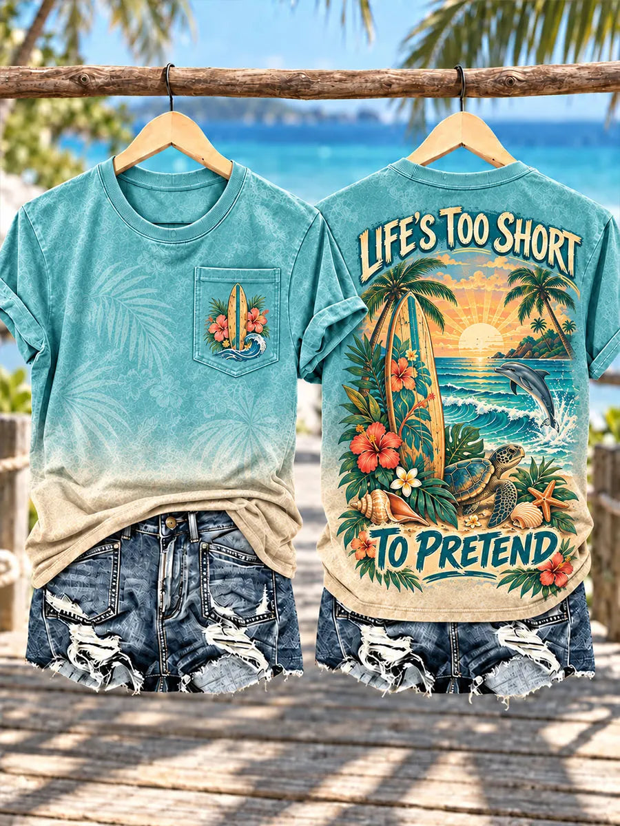 Women’s Sea Turtle & Dolphin Beach Pocket T-Shirt