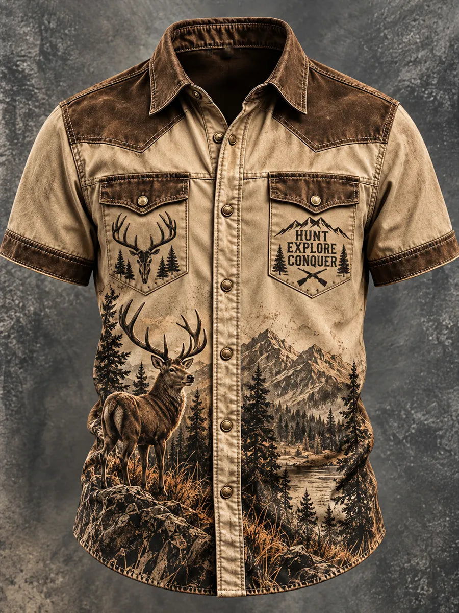 Men’s Retro Hunting Season Art Print Casual Shirt