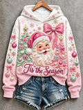 ✨🎄 "Tis the Season" Santa & Pink Bow Christmas Hoodie