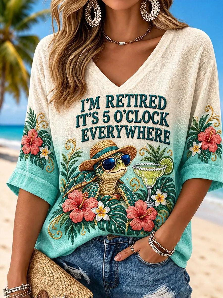 I’m Retired Sea Turtle Cocktail Tropical Women’s 3/4 Sleeve Blouse