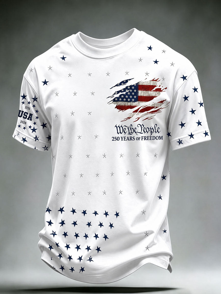 Men's Casual Minimalist American Independence Day Printed T-Shirt