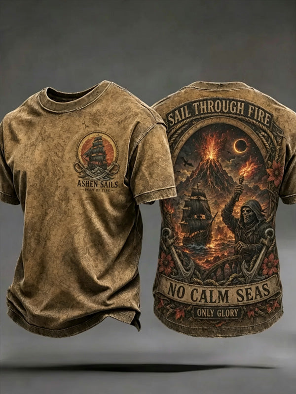 Men's Pirate Ship Volcano Reaper Anchor Art Print T-Shirt