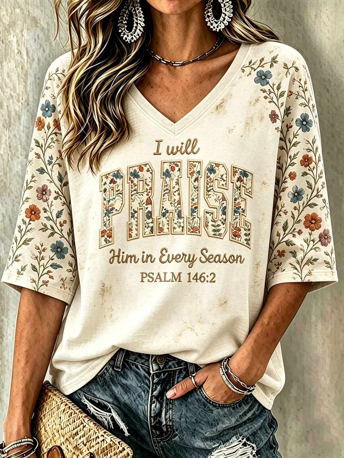 Women's 'I Will Praise Him In Every Season' Printed Casual T-Shirt