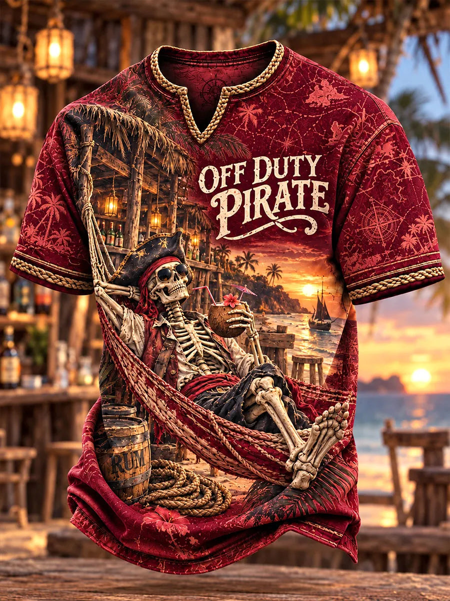 Off Duty Pirate Hammock & Rum Skeleton Men's Vintage T-Shirt